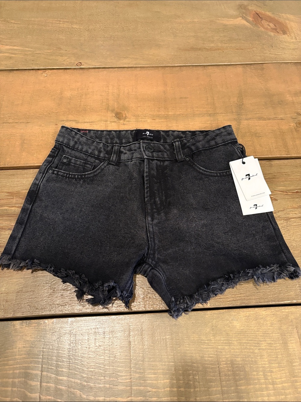 7 For All Mankind Black Washed Frayed-Hem Denim Shorts Girls 12